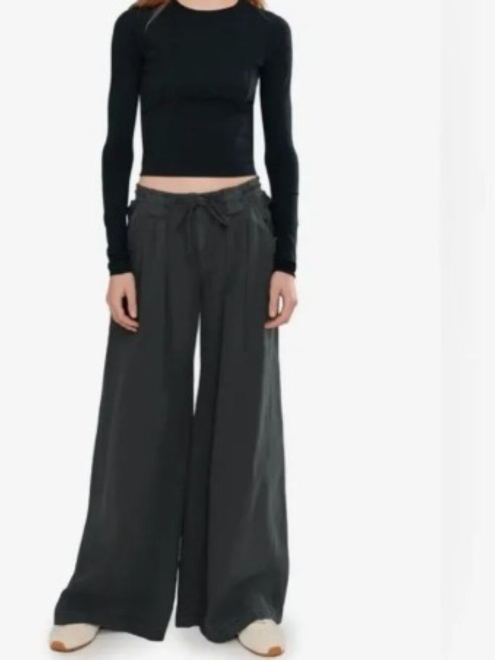 Free People Julien Wide-Leg Chino Trousers Pants Dark Gray‎ Worn XL